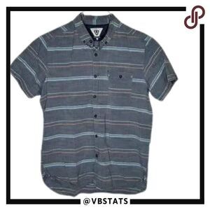 Vissla Medium Gray Striped Short Sleeve Button Down Shirt
